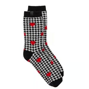 ❤️ VICTORIA'S SECRET Black & Red Houndstooth Heart COZY FLEECE SOCKS ❤️